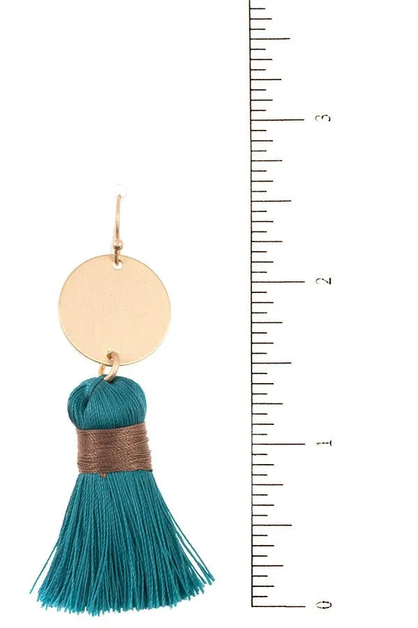 Disk link tassel drop earring