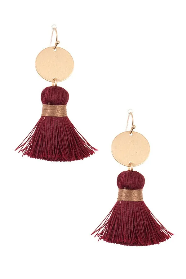 Disk link tassel drop earring