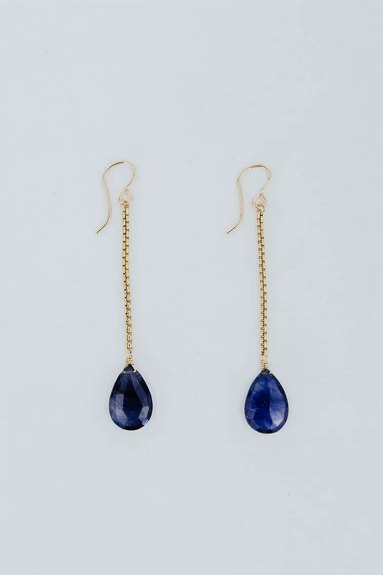 Drop Chain Earrings - Sapphire