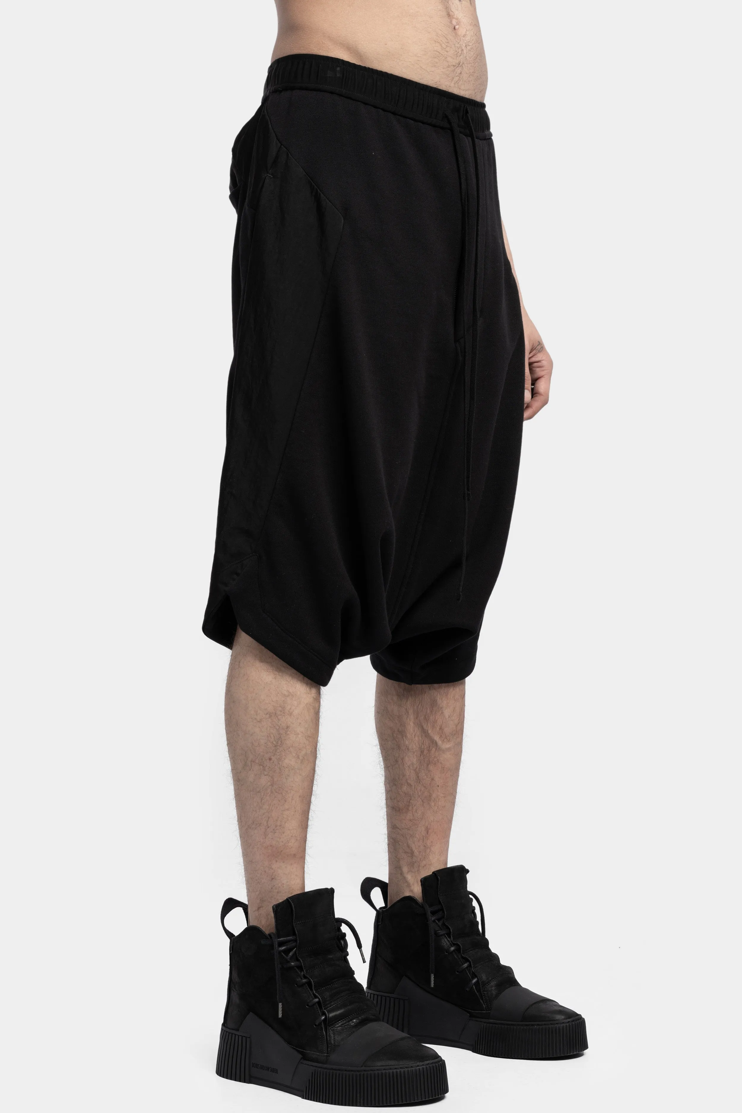 Drop crotch sweat cotton shorts