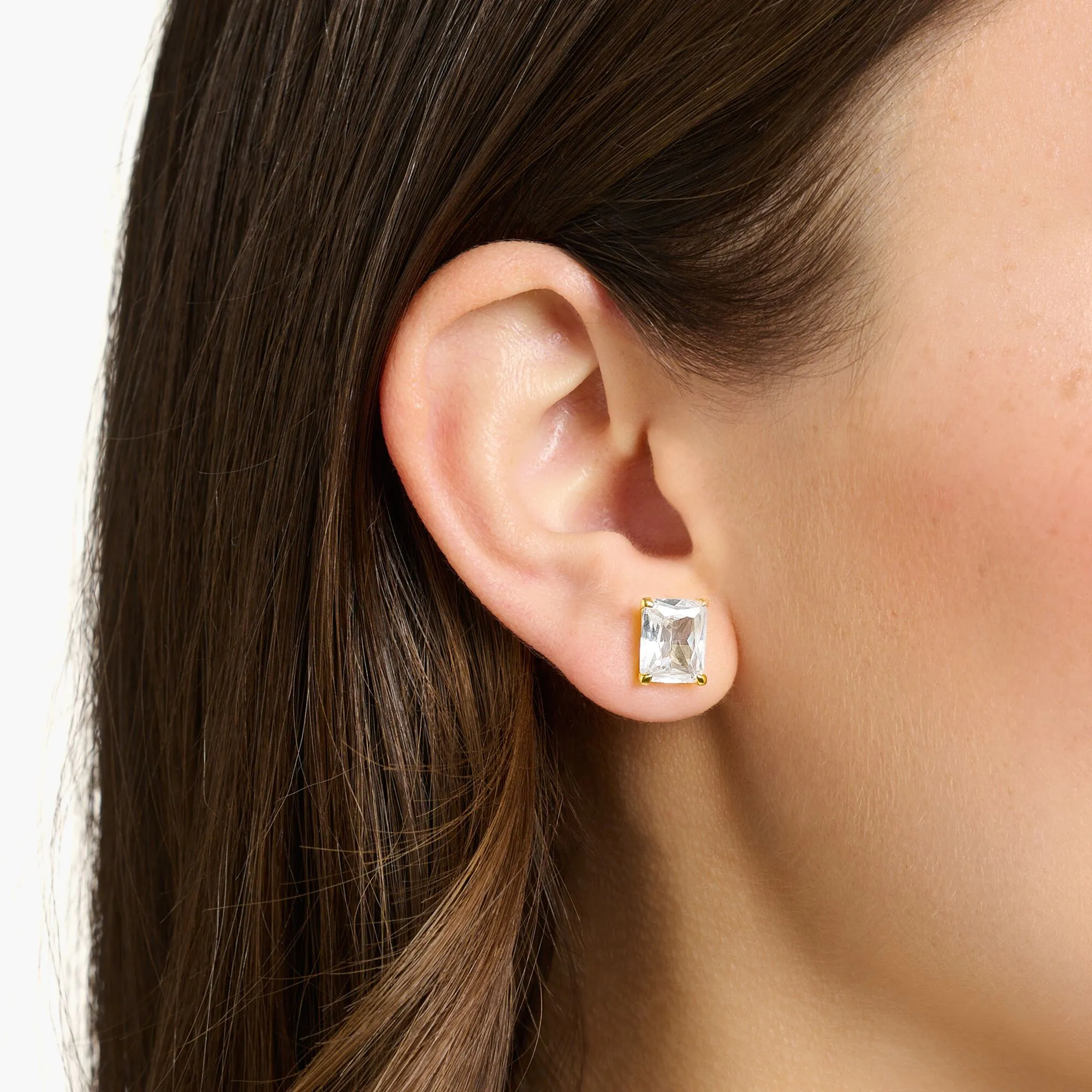 Ear studs white stone gold