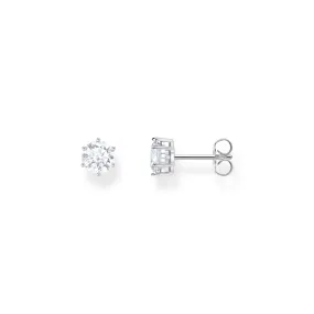 Ear studs with white zirconia in brilliant cut