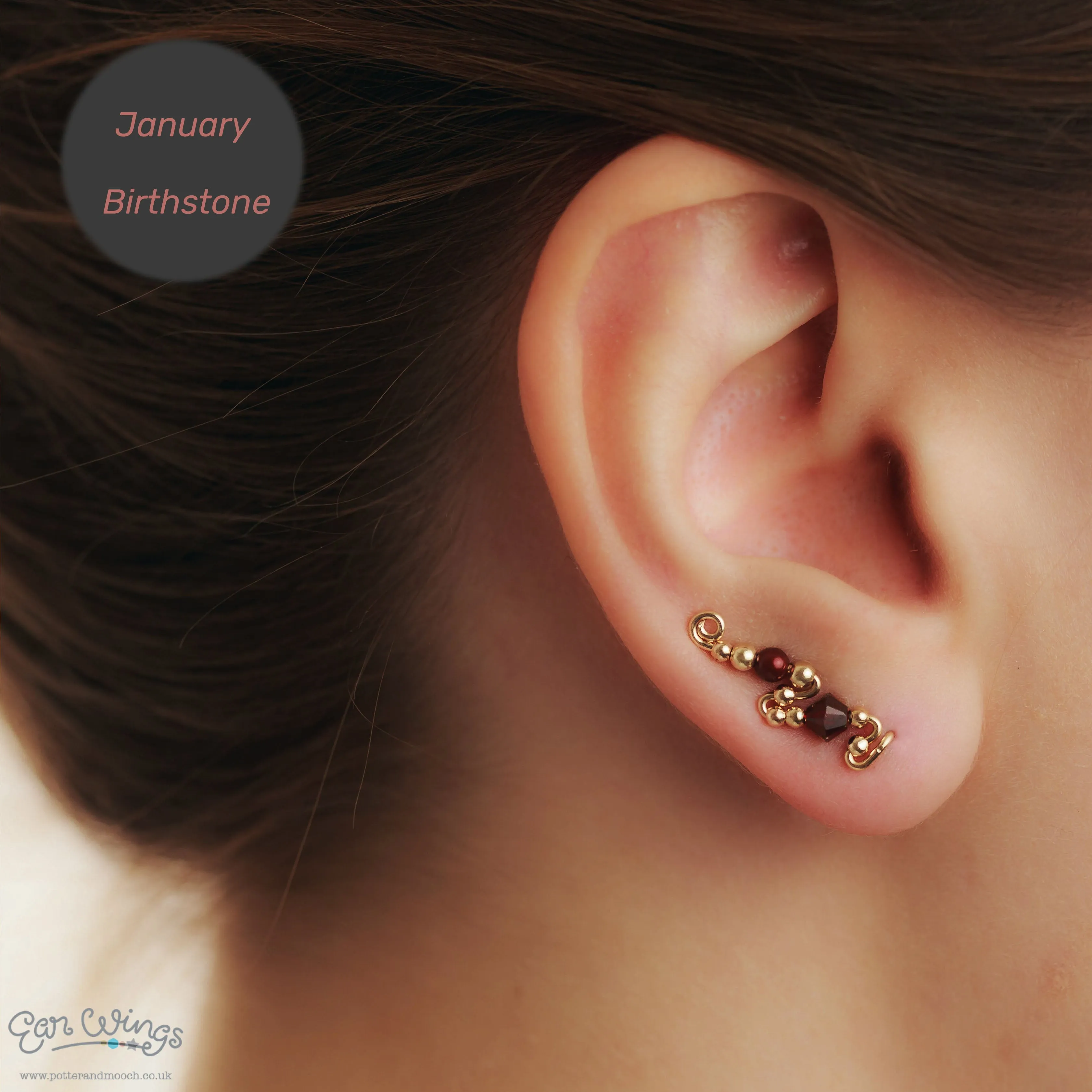 Ear Wings Garnet 14ct Yellow Gold