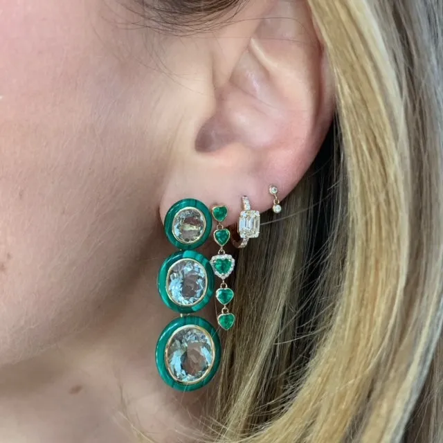 Emerald & Diamond Heart Drop Earrings