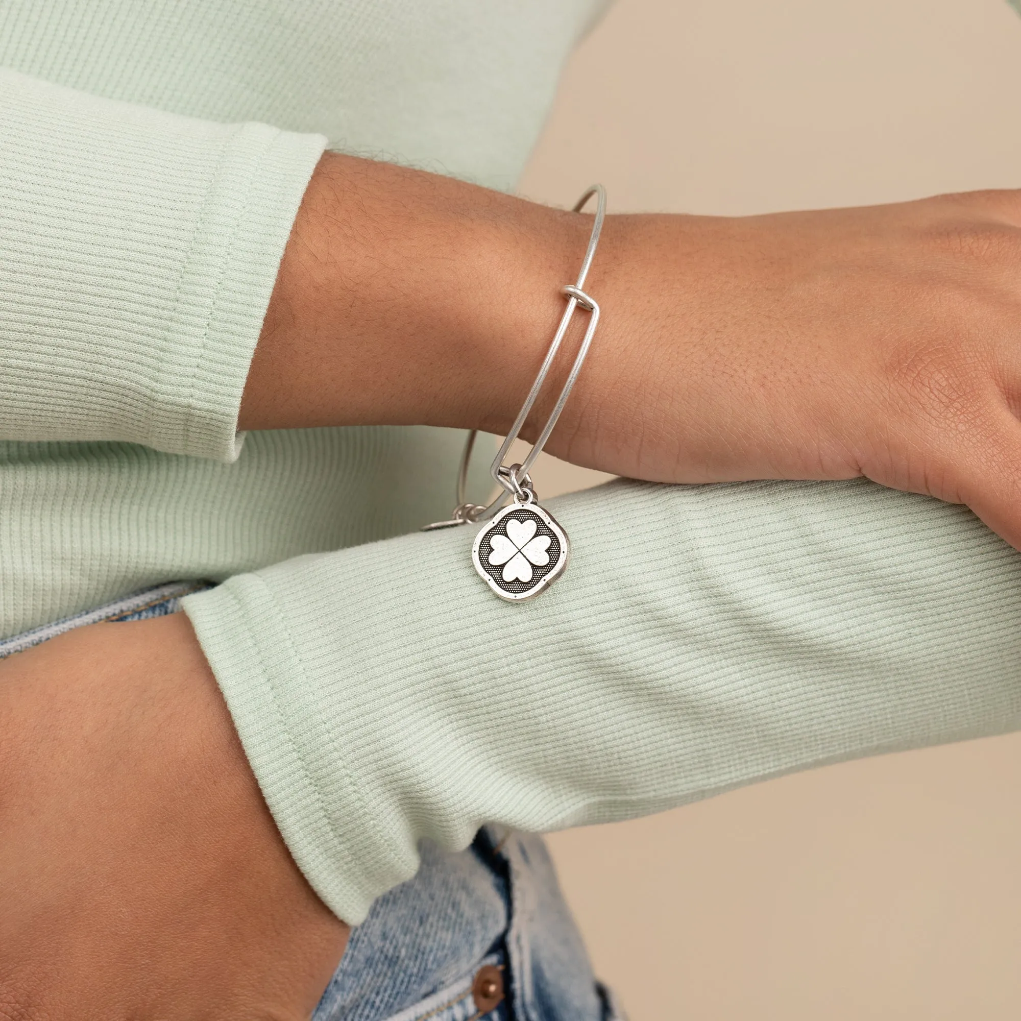 Four Leaf Clover Charm Bangle, 'Sweet Serendipity'