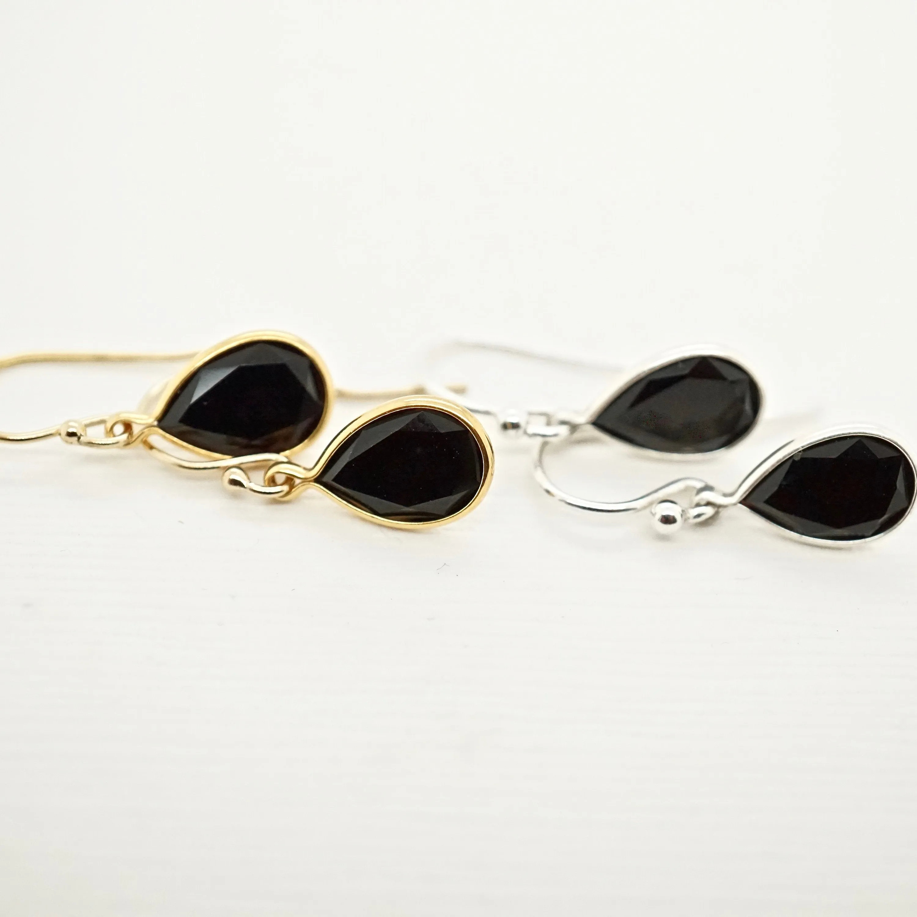 Gold Onyx Earrings - Pear Cut Black Onyx Drop Earrings - Women's Onyx Earrings