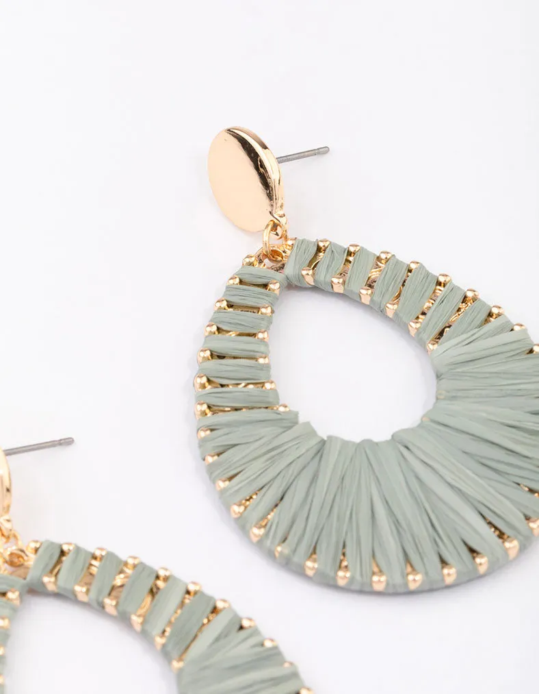 Gold Raffia Oval Drop Earrings