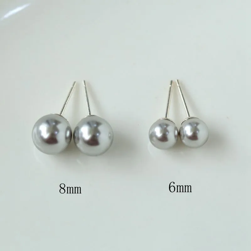 Grey Swarovski Glass Pearls Stud Earrings