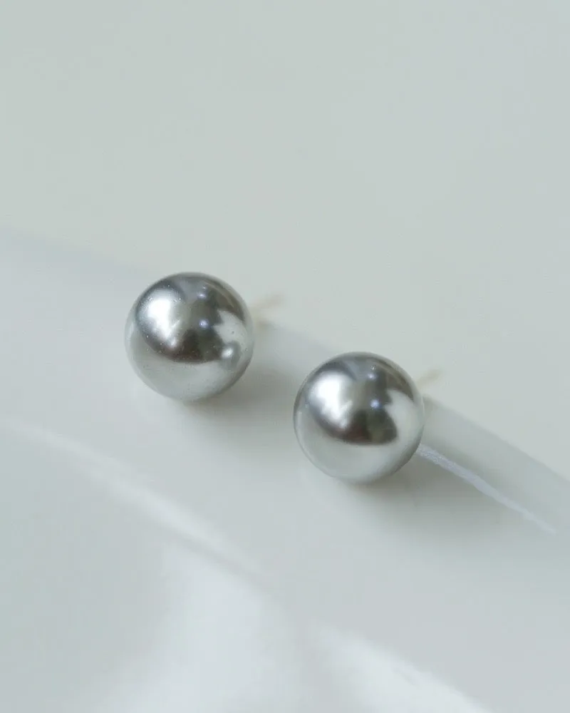 Grey Swarovski Glass Pearls Stud Earrings