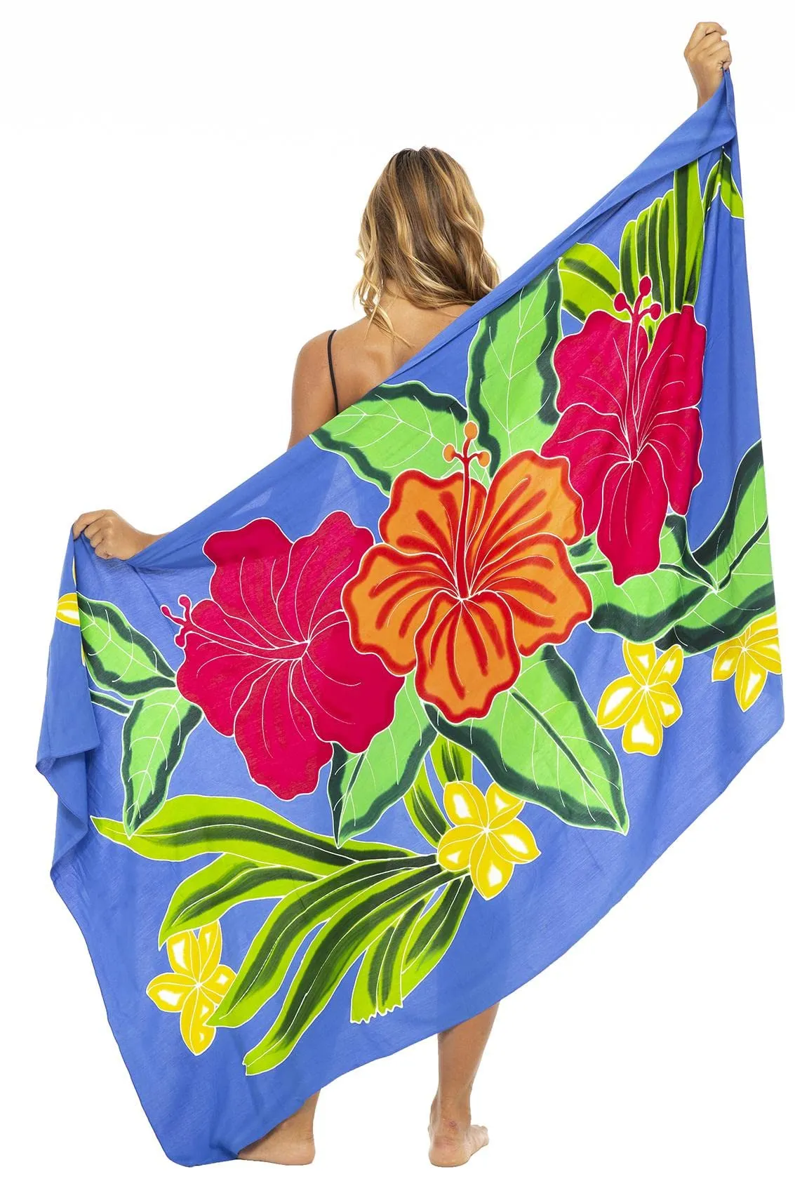 Hand Painted Hibiscus Print Sarong & Coconut Clip