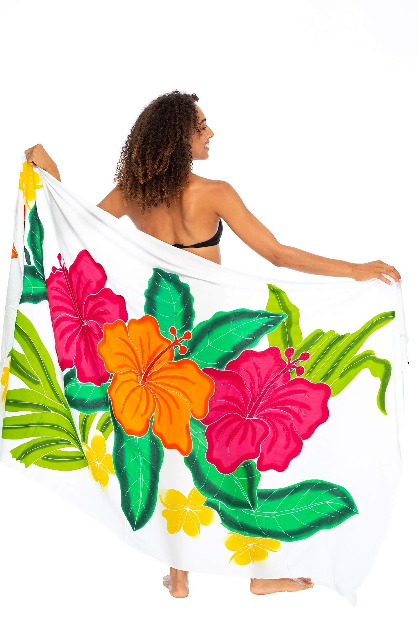 Hand Painted Hibiscus Print Sarong & Coconut Clip