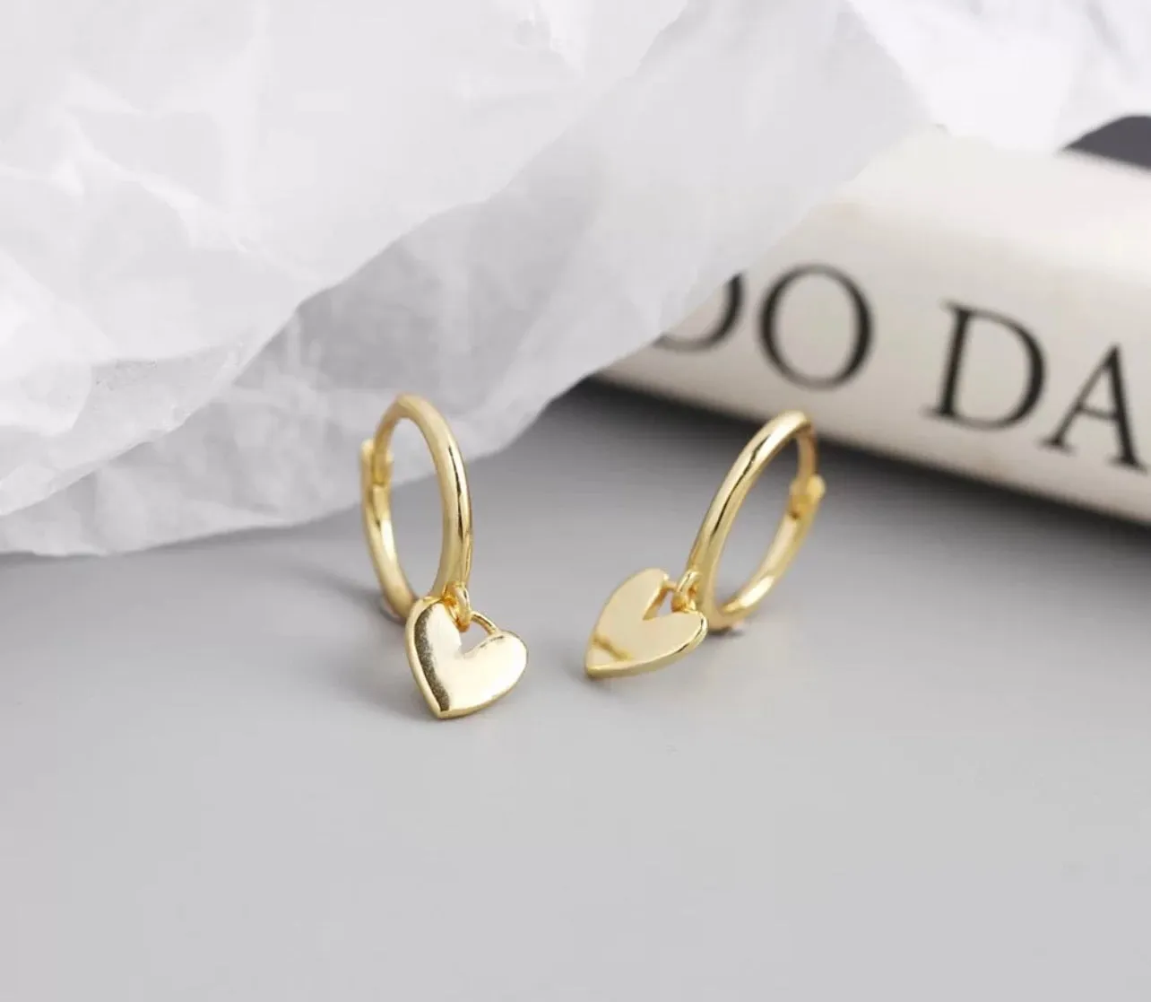 Heart Drop Earrings - Gold