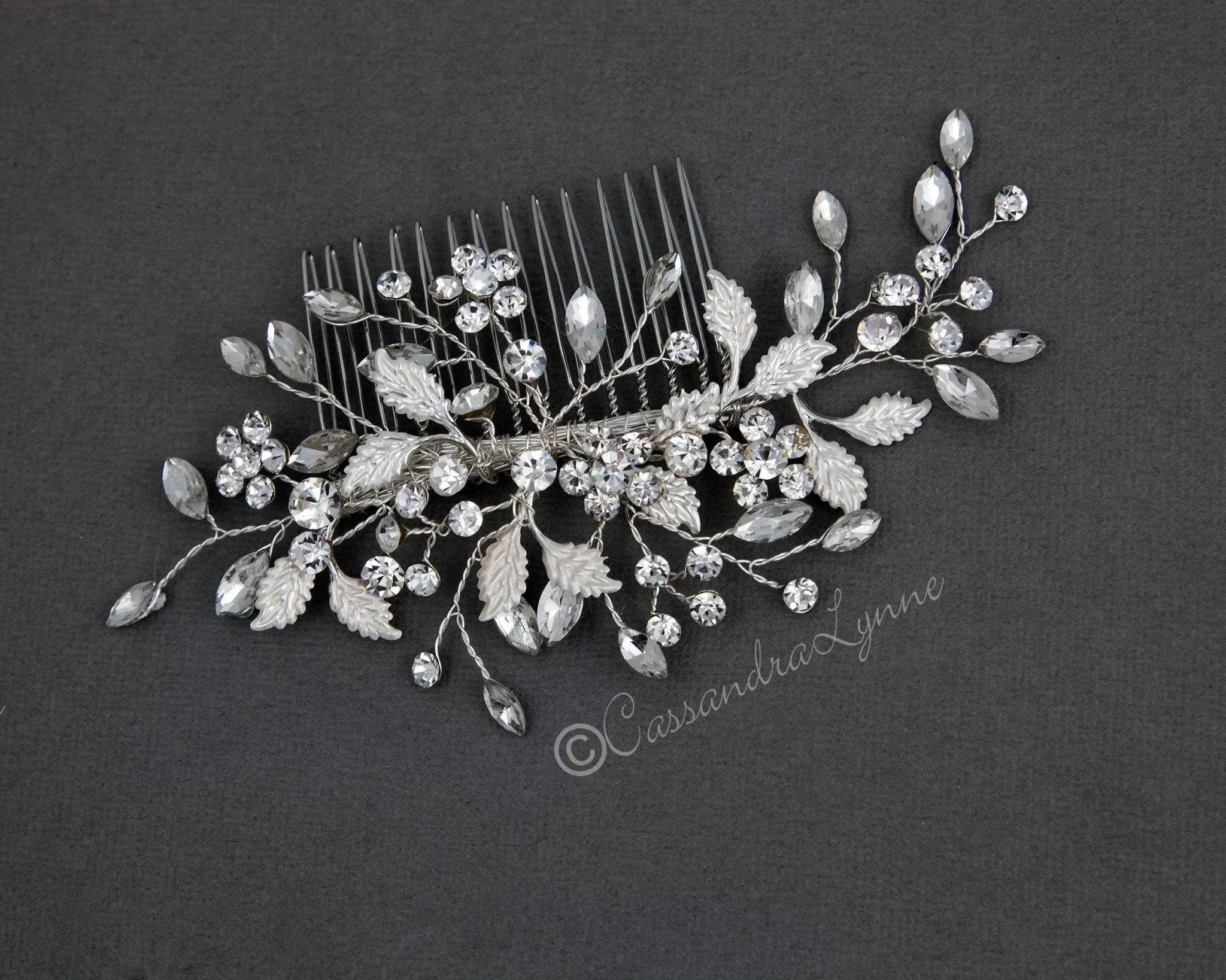 Leafy Bridal Hair Comb with Crystals