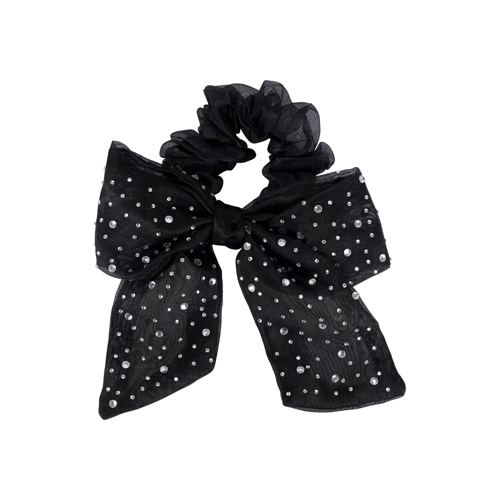 MESH CRYSTAL DOUBLE BOW SCRUNCHIE