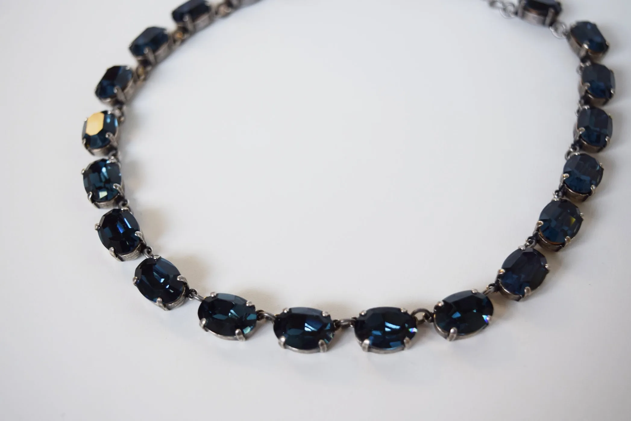 Navy Blue Swarovski Crystal Necklace - Medium Oval