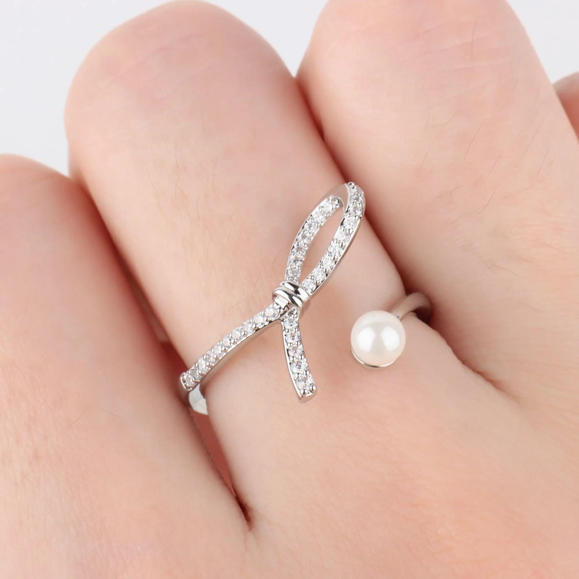 Open Bow Pearl Ring