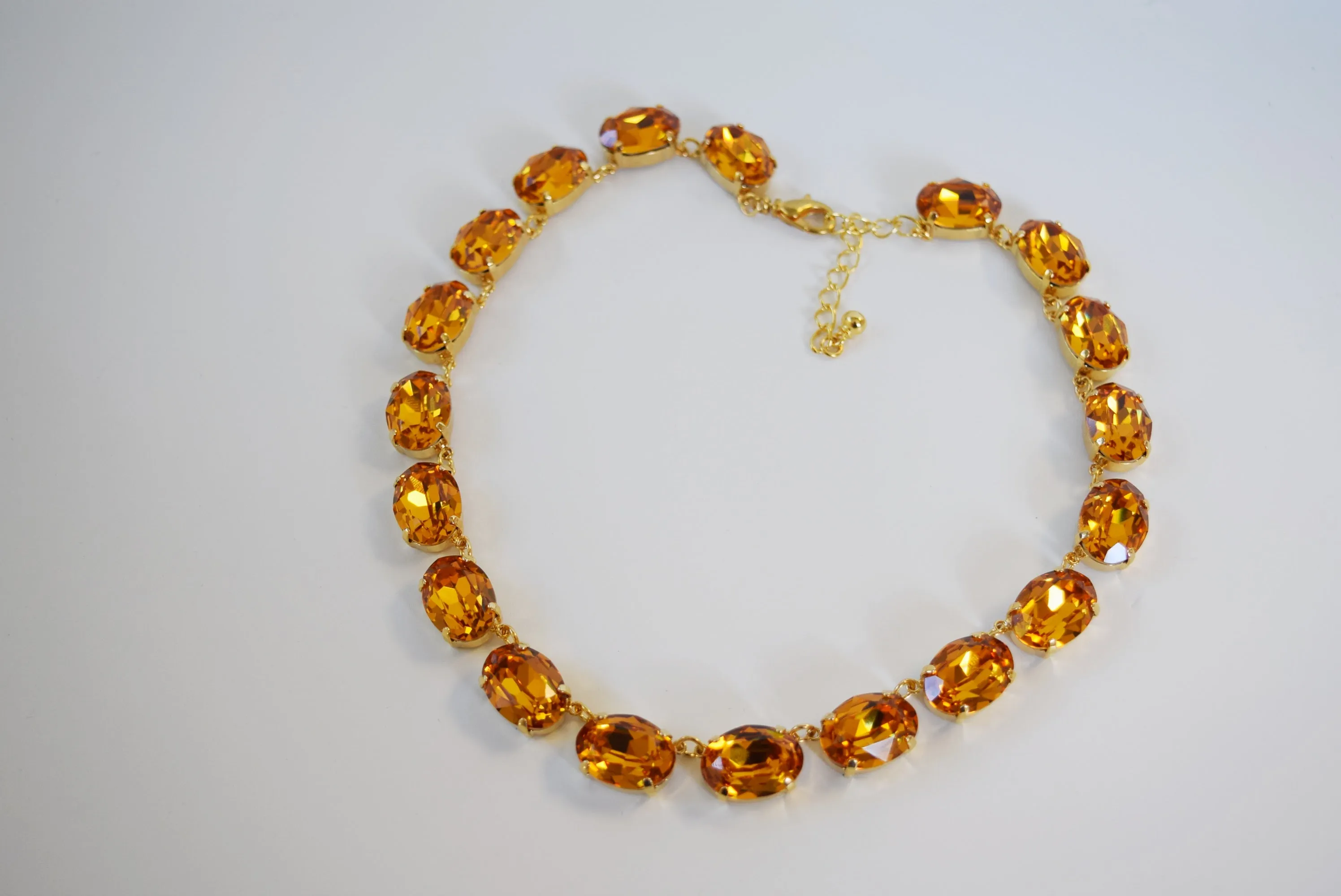 Orange Topaz Swarovski Crystal Collet Necklace - Large Oval