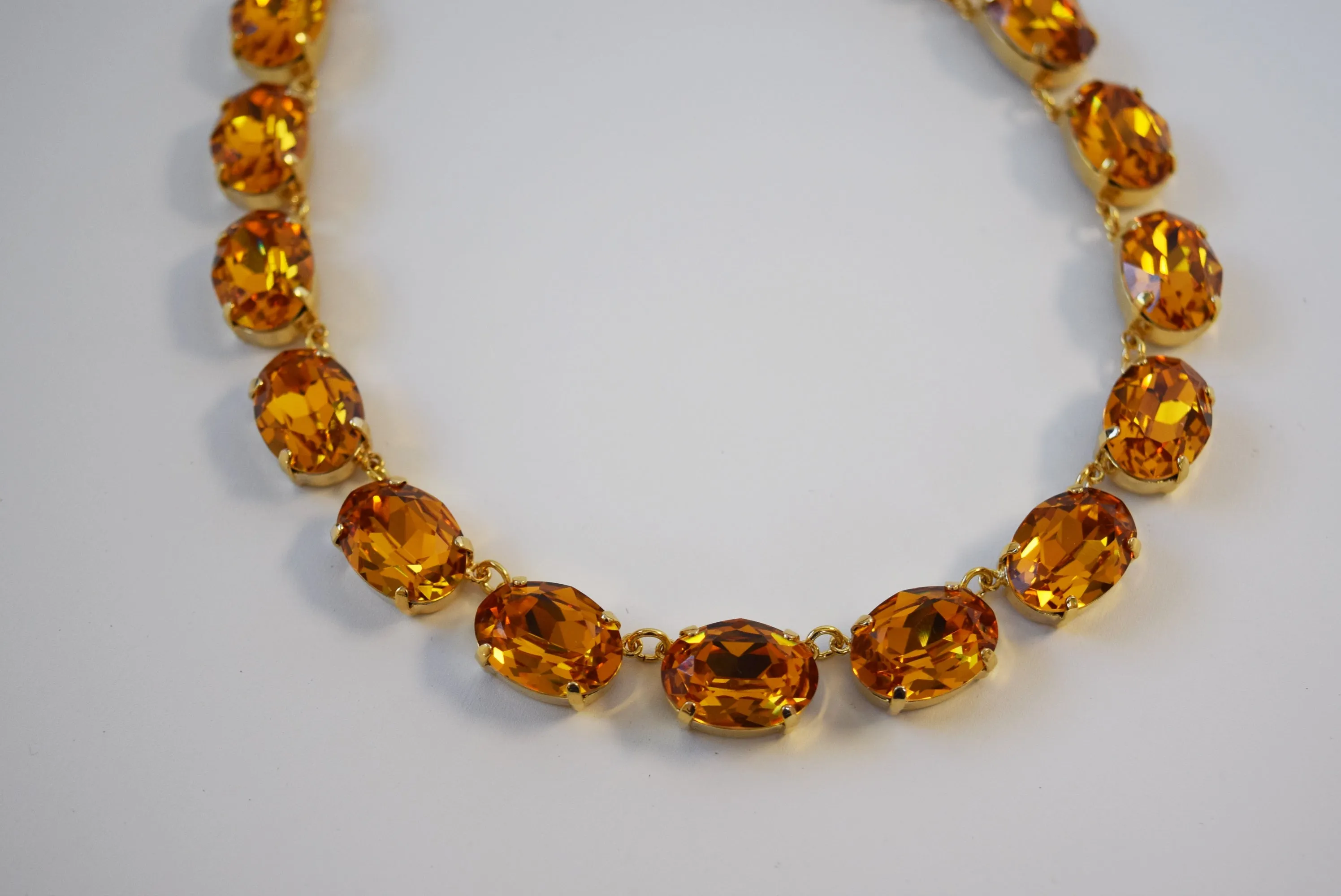 Orange Topaz Swarovski Crystal Collet Necklace - Large Oval