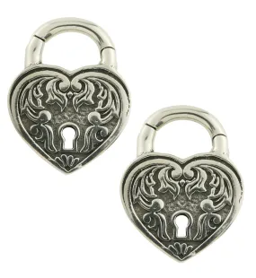 Ornate Heart Lock White Brass Hinged Ear Weights