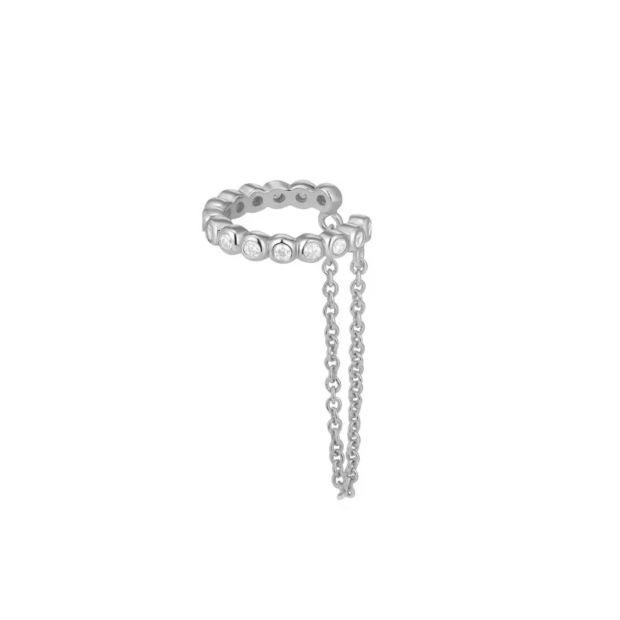 Pave Drop Chain Silver Ear Cuff