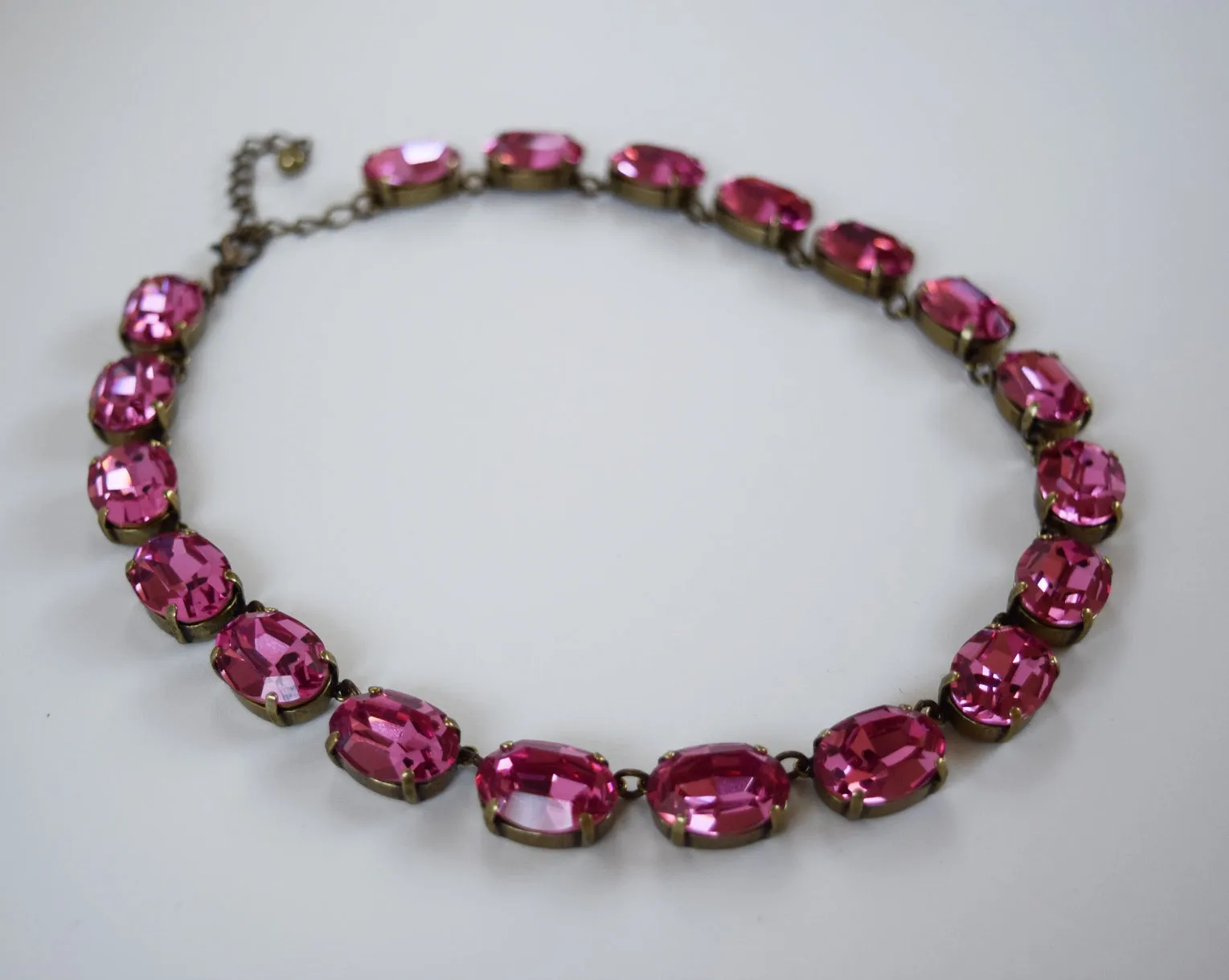 Pink Topaz Swarovski Crystal Collet Necklace - Large Oval