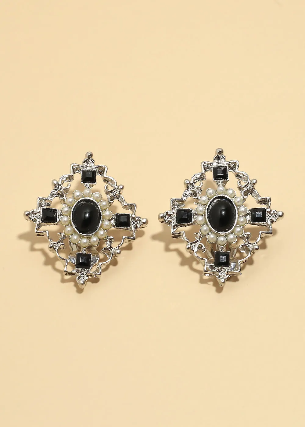 "Midnight Pearl" Clip Earrings