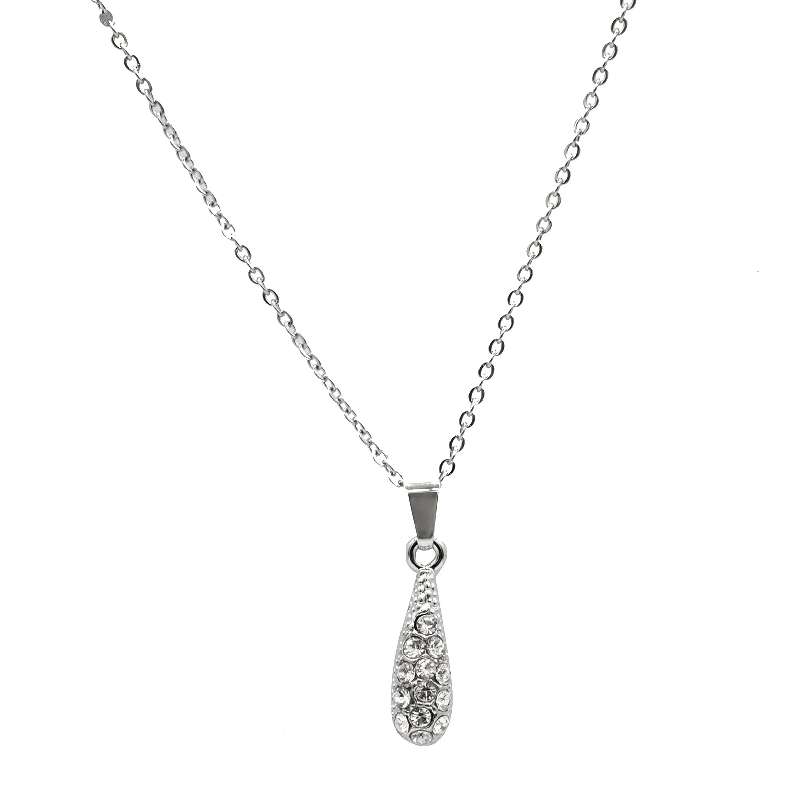 Rhinestones Drop Silver Necklace