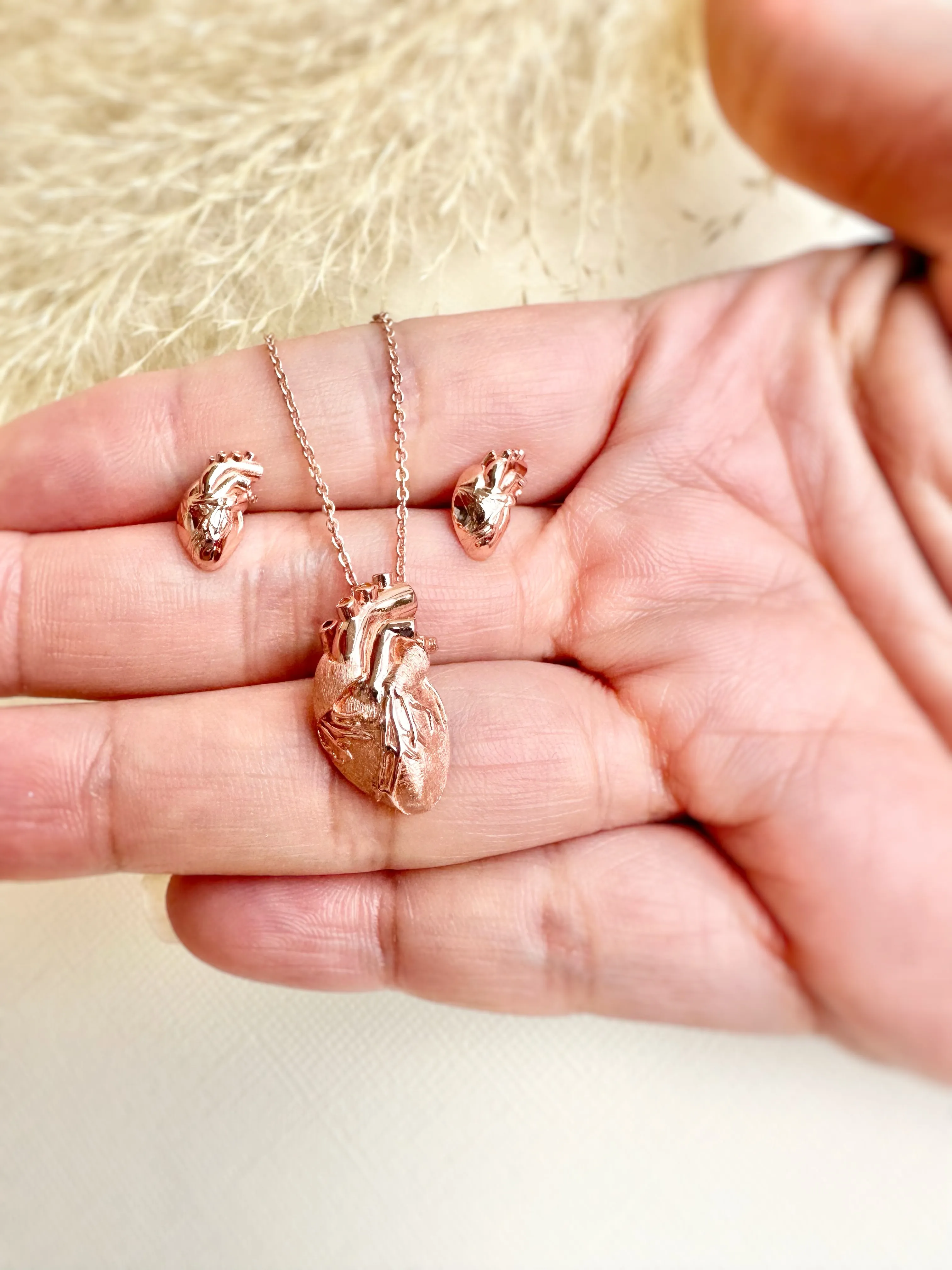 Rose Gold over Sterling Silver anatomical heart necklace, heart necklace, nurse necklace