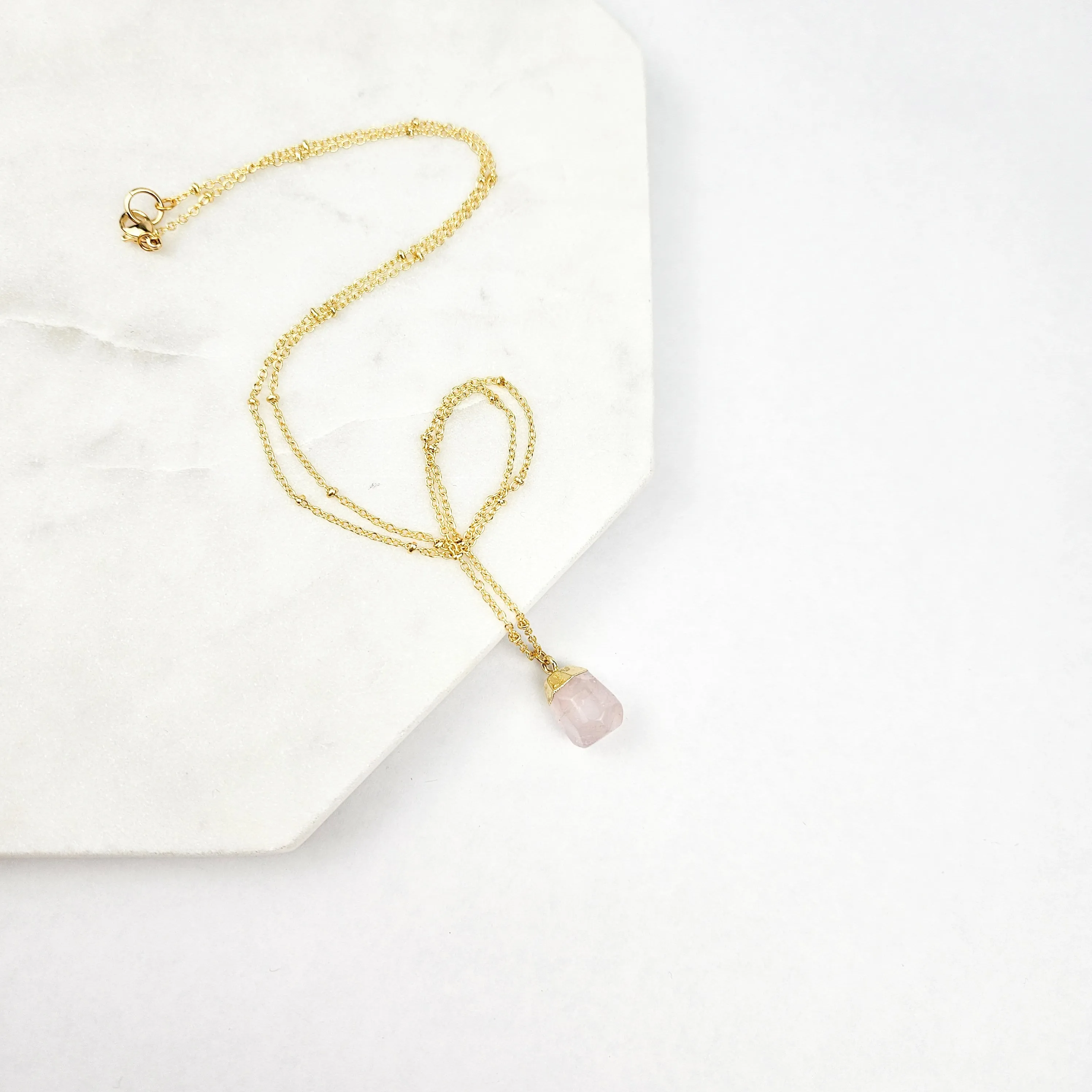 Rose Quartz Gem Drop Necklace