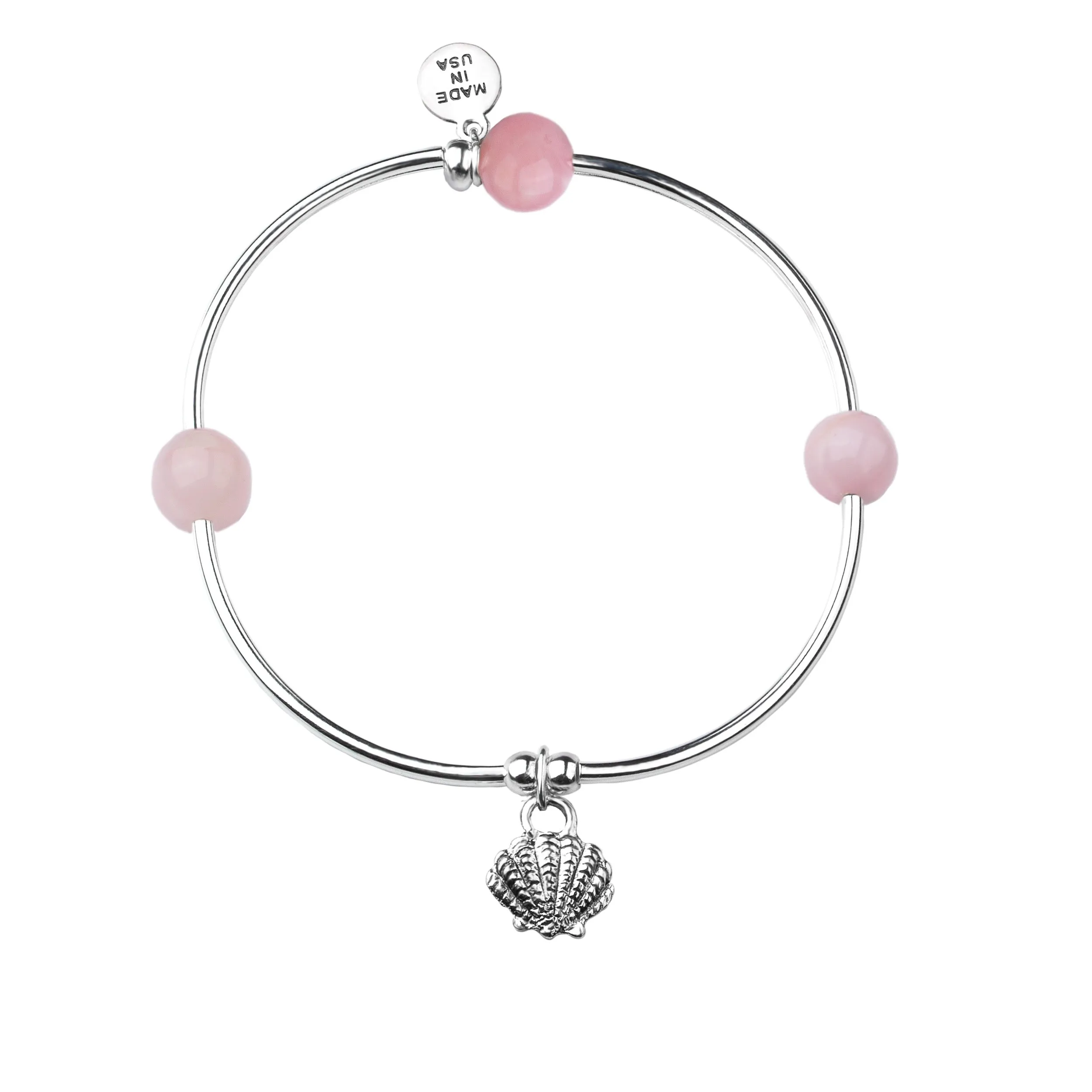 Shell | Soft Bangle Charm Bracelet | Rose Quartz