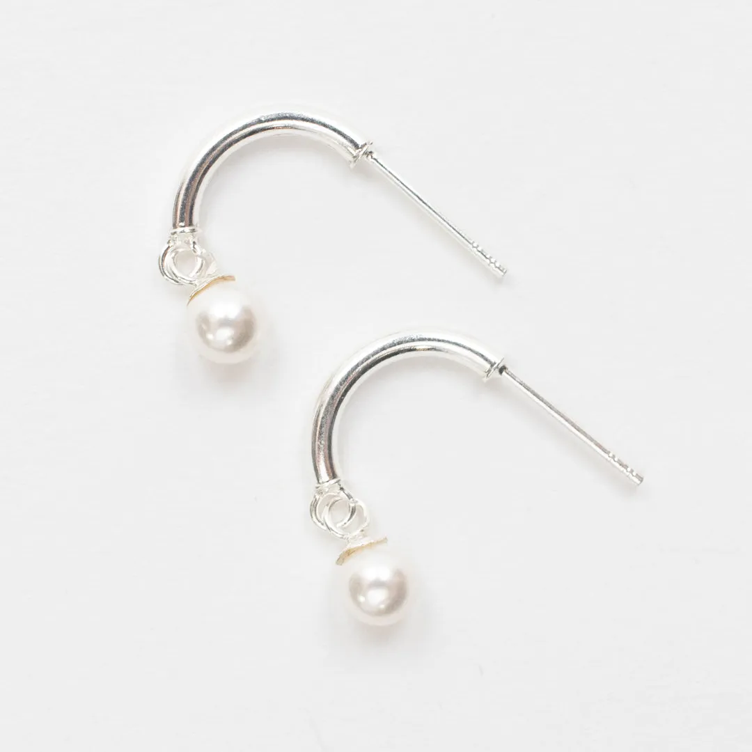 Silver Pearl Drop Hoops