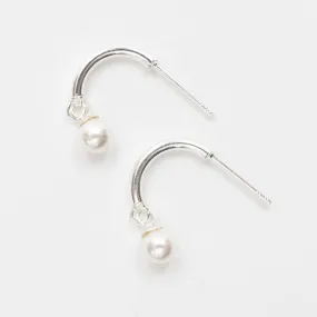 Silver Pearl Drop Hoops