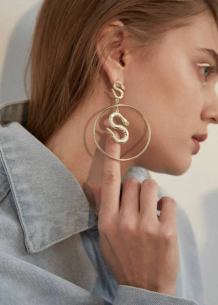 Snake Hoop Drop Statement Earrings