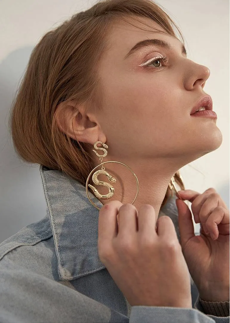 Snake Hoop Drop Statement Earrings