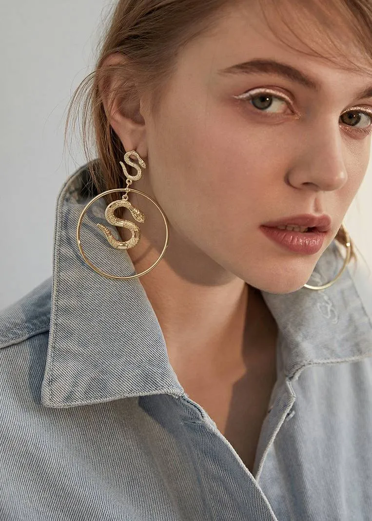 Snake Hoop Drop Statement Earrings