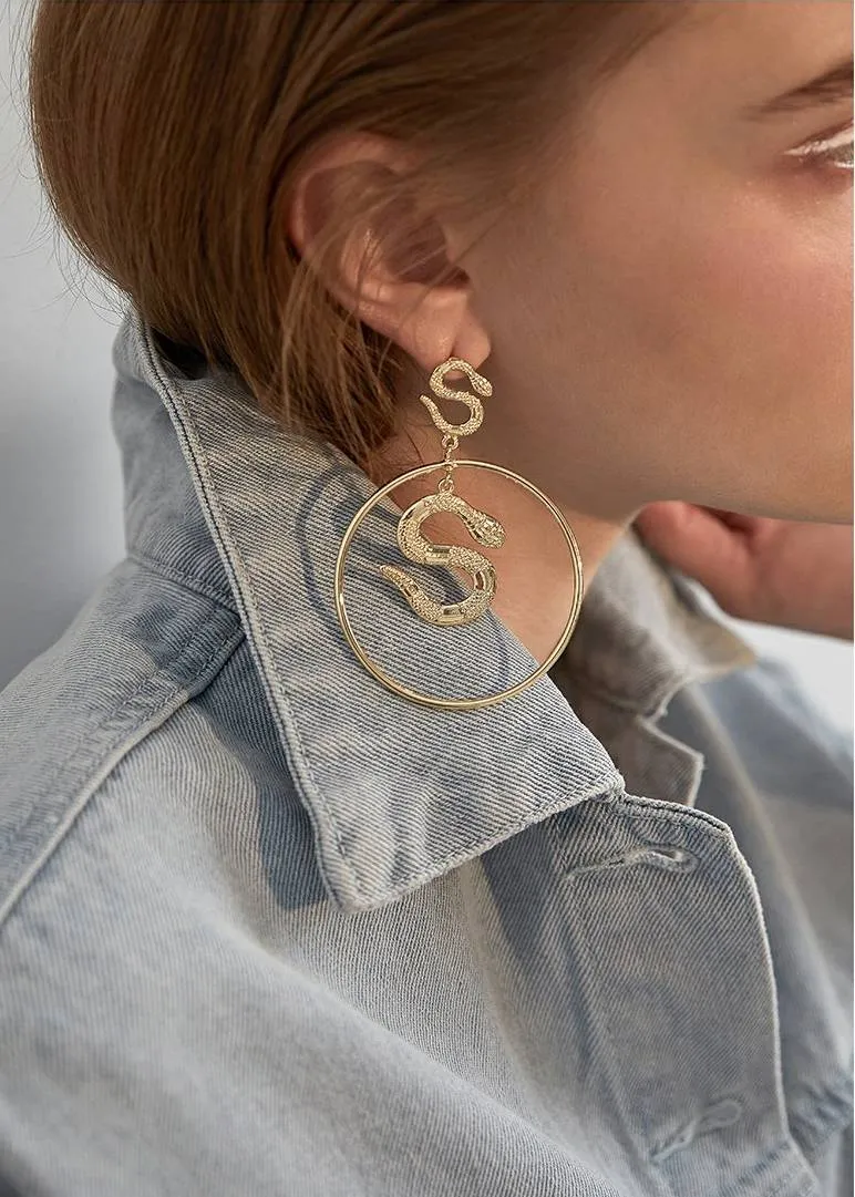 Snake Hoop Drop Statement Earrings