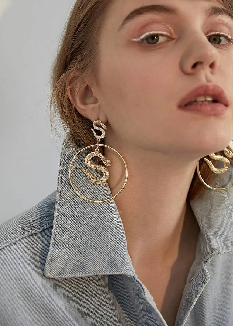 Snake Hoop Drop Statement Earrings