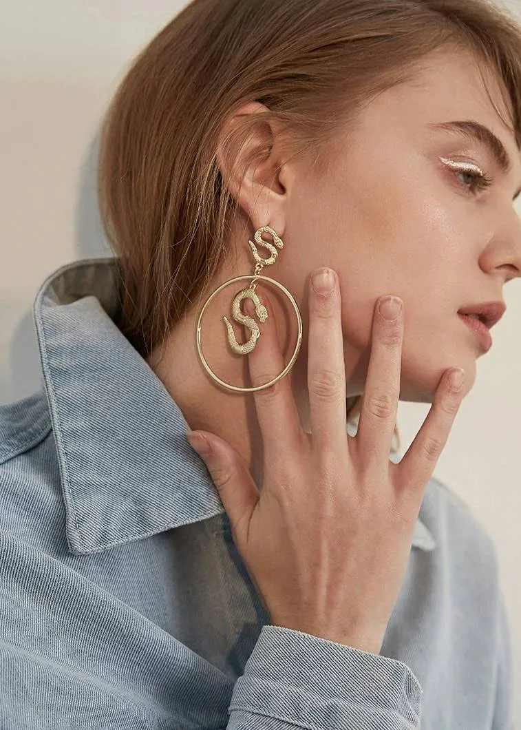 Snake Hoop Drop Statement Earrings