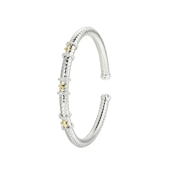 SS Two-Tone CZ Station Bangle Bracelet