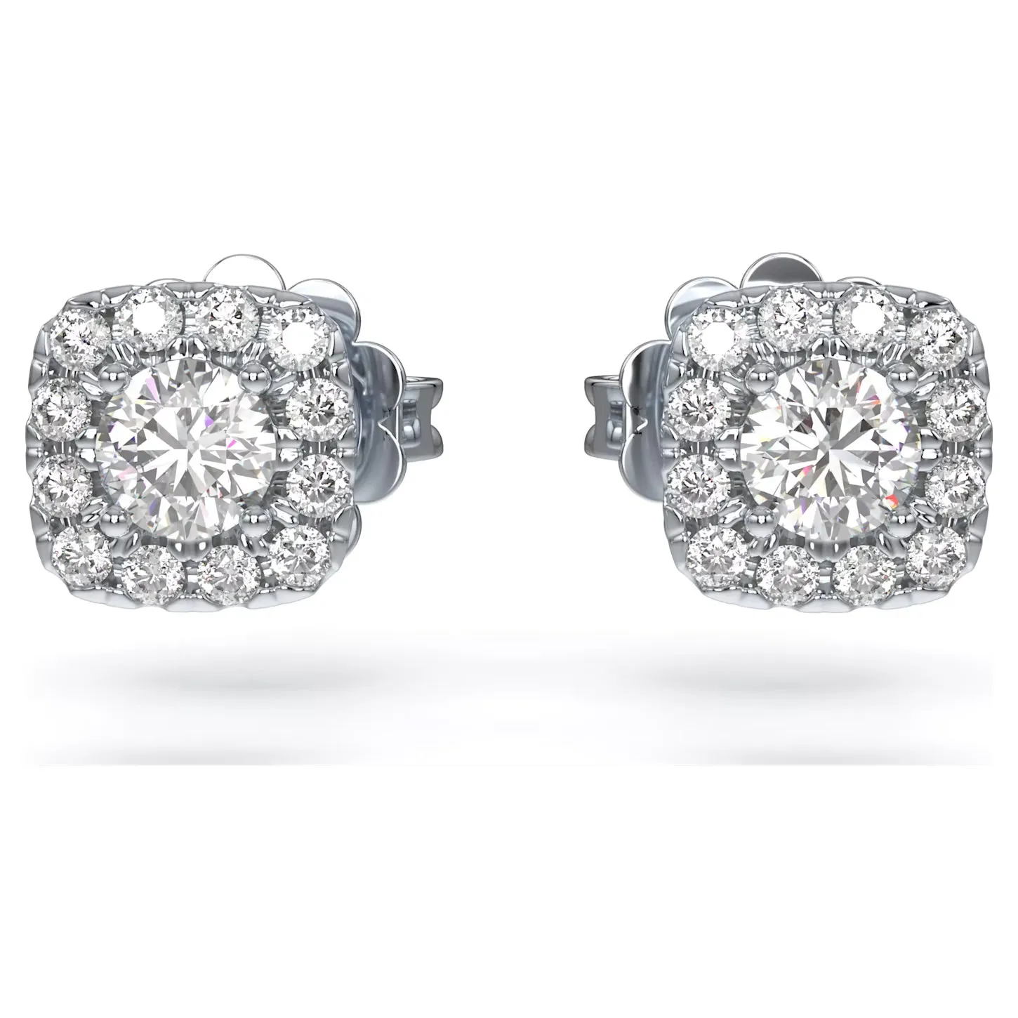 Swarovski Diamond Essentials Cushion Halo Stud Silver Earrings