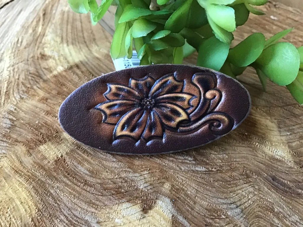 Tooled Oval Leather Hair Barrette