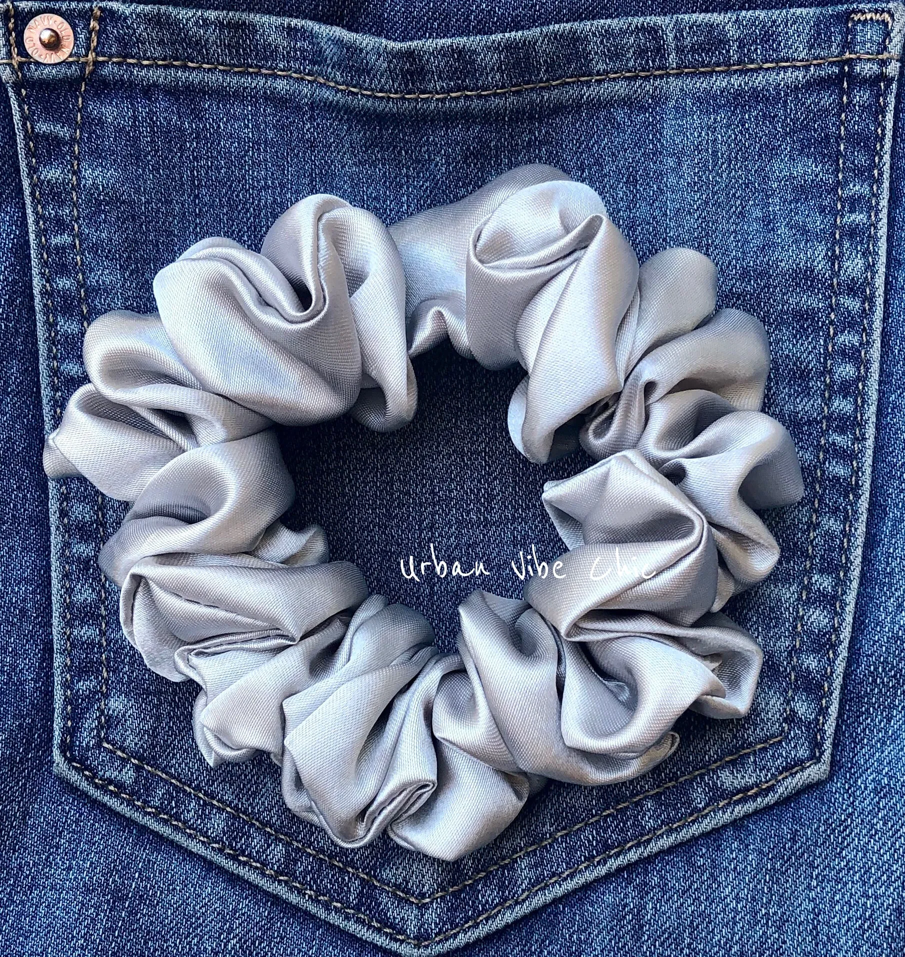 Unique Hair Satin Scrunchies - Grey Satin