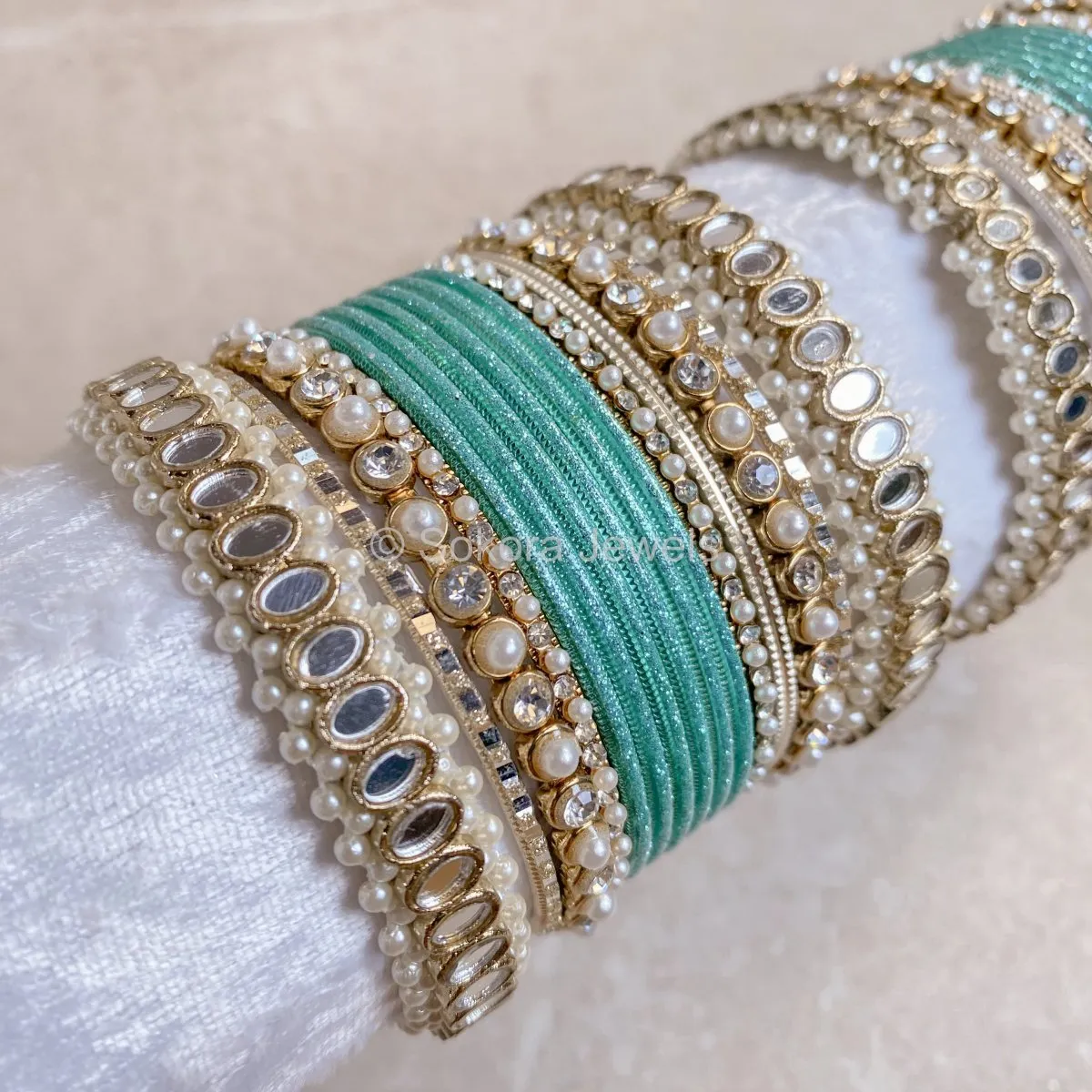 Urvi Mirror Bangle Set - Aqua