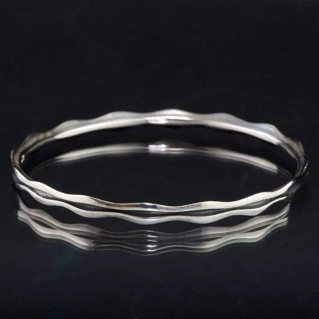 Wave Sterling Silver Bracelet Bangle, Ready to Ship