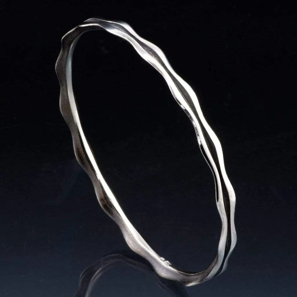 Wave Sterling Silver Bracelet Bangle, Ready to Ship