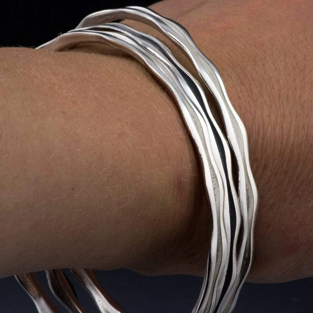 Wave Sterling Silver Bracelet Bangle, Ready to Ship