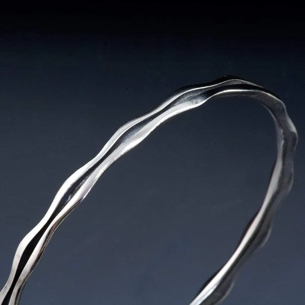 Wave Sterling Silver Bracelet Bangle, Ready to Ship