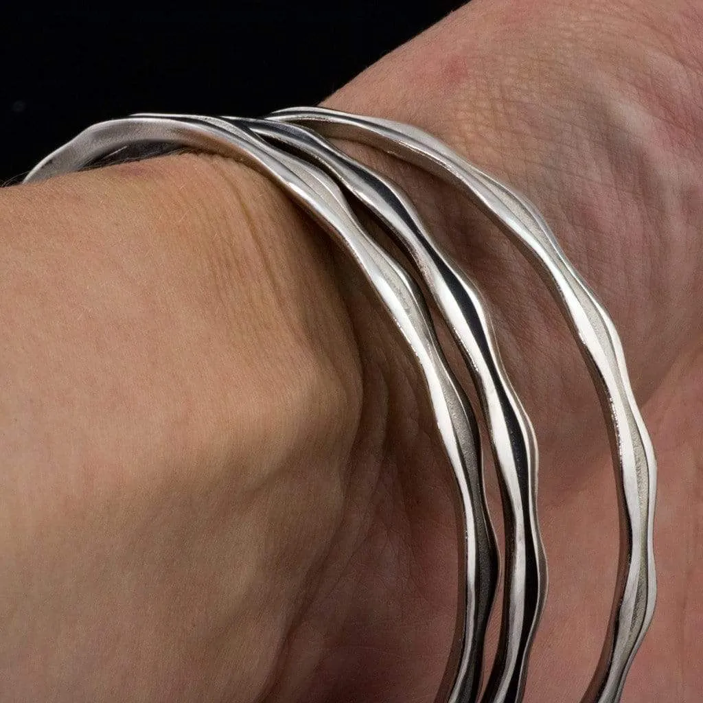 Wave Sterling Silver Bracelet Bangle, Ready to Ship