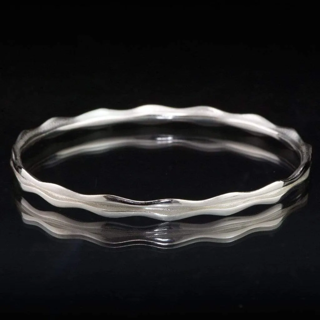 Wave Sterling Silver Bracelet Bangle, Ready to Ship