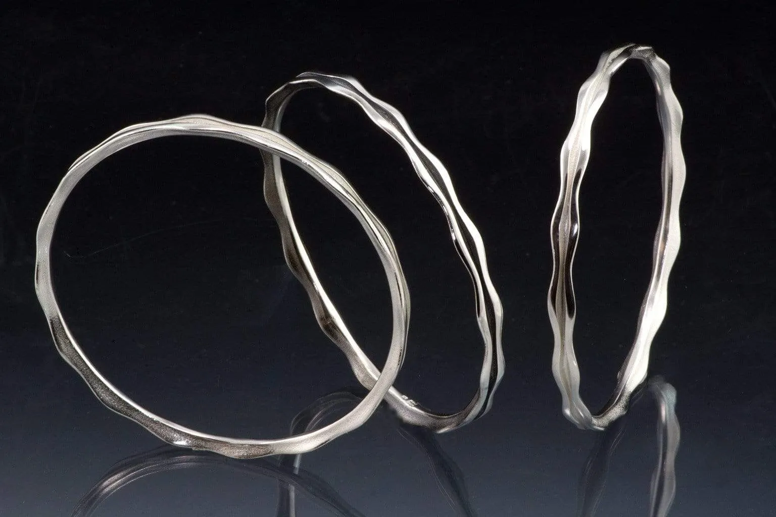 Wave Sterling Silver Bracelet Bangle, Ready to Ship